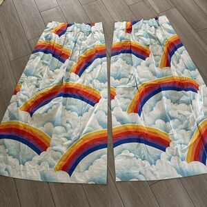 Vintage Sears Roebuck Rainbow Clouds Drapes Curtain Panels Set of 2 Pinch Pleat